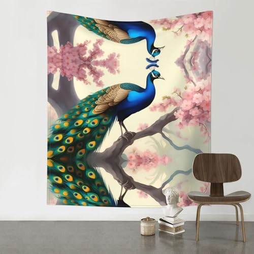 Tapisserie murale pour habiller un mur vide sans peinture motif paon asiatique