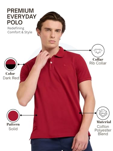 Image of Parx Men Regular Fit Solid Pattern Cotton Polyester Blend Half Sleeve Polo Neck Casual T-Shirt