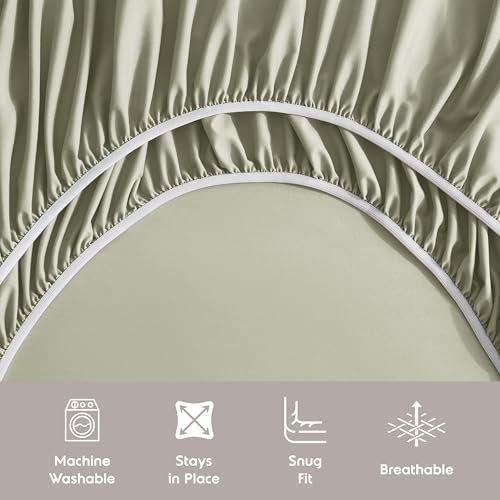 Image of Nestl Extra Deep Twin Sheet Set - 4 Piece Breathable & Cooling Sheets - Hotel Luxury Bedding Set w /18-24 Inch Deep Pockets - Easy & Secure Fit - Super Soft, Wrinkle Free & Comfy - Light Sage