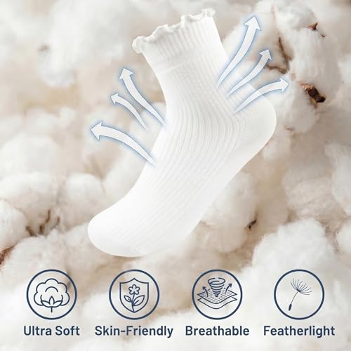Image of Women Ruffle Socks, Cute Ankle Crew Socks for Women, 4 Pairs Frilly Womens Socks Size 5-9