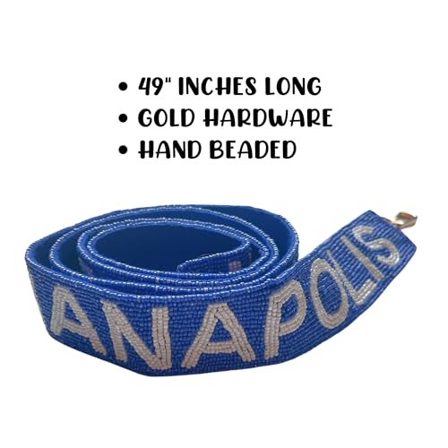 Lashicorn Indianapolis Blue Beaded Purse Strap White Letters 49” Pro Football Stadium Approved Clear Bag Colt Gold Hardware Sports College Indiana Gifts Fans Game4