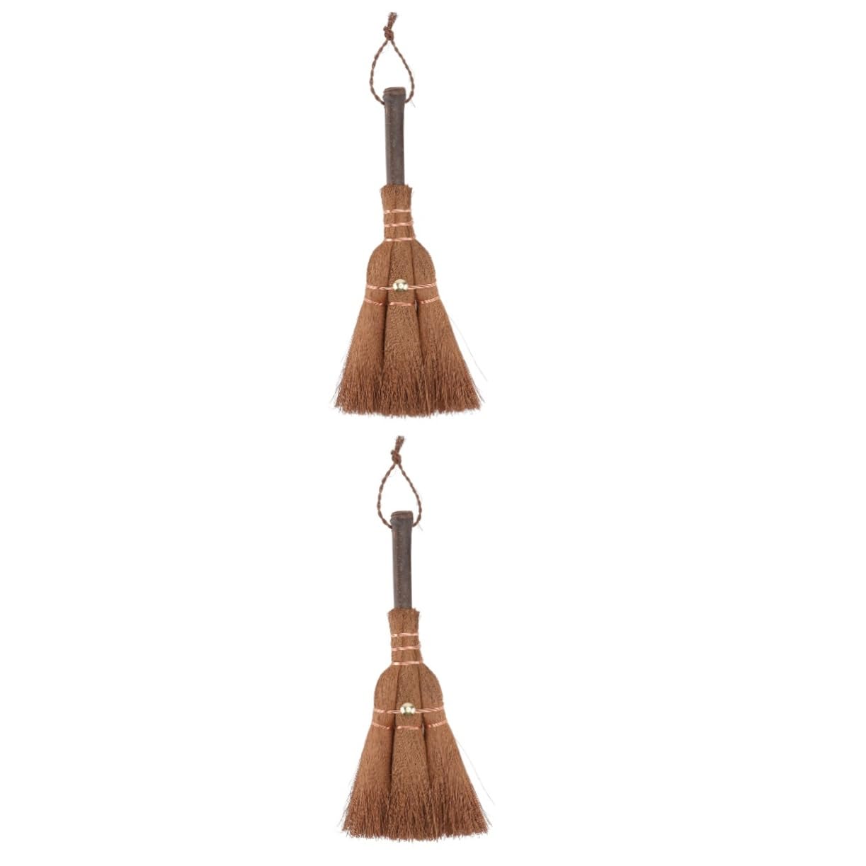 FOMIYES 2 Pcs Mini Brown Broom Mini Palm Broom Natural Material Broom Small Palm Broom Natural Palm Broom Mini Household Cleaning Broom Useful Broom Ceremony Cleaning Broom Adorable Broom