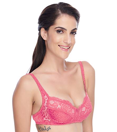 Image of Daisy DEE Women Lace & Net Non-Padded Non-Wired Non-Padded Wireless Full Coverage Regular Fancy Bra - - Cherry