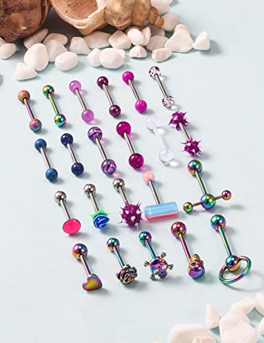 22Pcs Assorted Styles 14G Tongue Rings Stainless Steel Tongue Piercing Barbells Long Tounge Piercing Jewelry for Women Men3