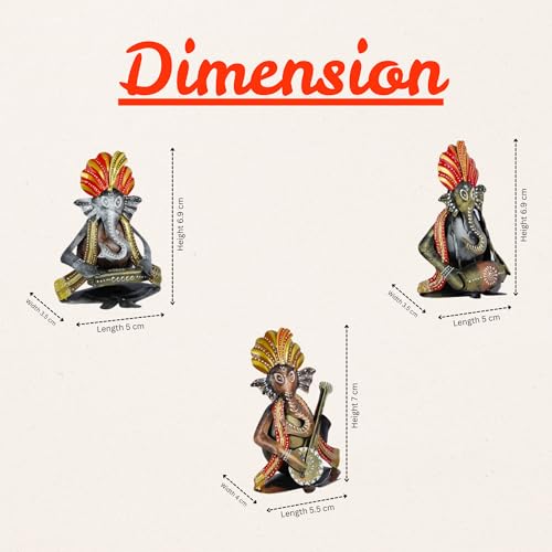 Image of CraftVatika Metal Ganesha Playing Musical Instruments Set of 3, Handcrafted Ganesha Playing Dholak Harmonium Sitar Showpiece for Living Room Tabletop Home Decor Items, Ganesh Musical Showpiece