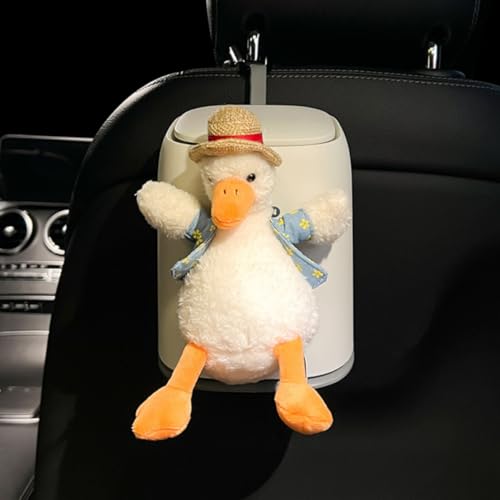 Image of Car Can Garbage Bin Cute Cartoon Style Hanging Car Flip Lid Trash Can Detachable Leak-Proof ABS Material Spaceman Duck Smile Cloud (Duck)