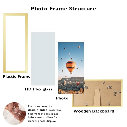Image of JCJMY 4x12 Picture Frame Gold for Wall Hanging or Tabletop, Wall Mounting Horizontally or Vertically, 4 x 12 Wall Gallery Poster Photo Frame with Shatter Resistant Plexiglass, Gold