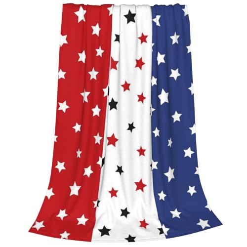 Independence Day Red Blue Stars Blanket, 4th of July Soft Cozy Throw Blanket, Patriotic Warm Lightweight Flannel Blanket for Bed Sofa Couch Chair 50" x 60"