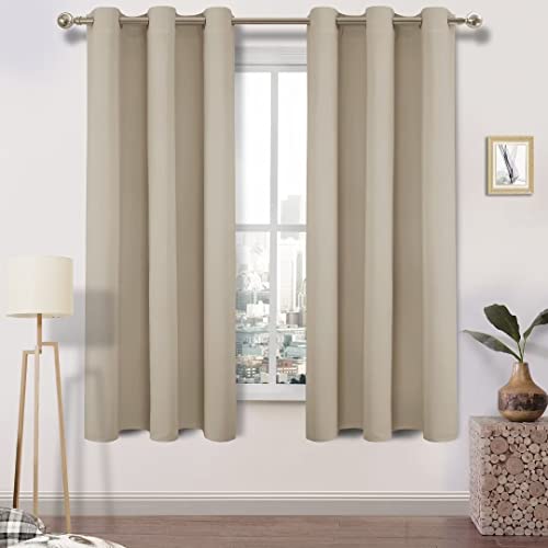 DWCN Beige Curtains for Living Room Blackout Curtains for Bedroom Eyelet Window Treatments Curtain 46 x 72 Inch 2 Panels
