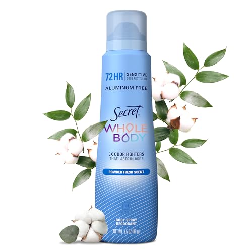 Secret Aluminum Free Whole Body Deodorant Spray for Women, 72hr Sensitive Freshness & Odor Defense, PH Balanced, Invisible Protection, Safe to Use Everywhere, Powder Fresh Scent, 3.5 oz