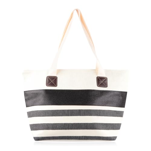 RIAH FASHION Large Reusable Eco Shopper Beach Tote - Canvas Fabric Travel Shoulder Bag Plaid Stripe