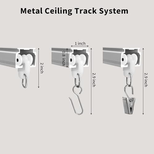 MaKefeile Ceiling Mount Curtains Track Room Divider Privacy Partition Separator Curtain Tracks Rods Heavy Duty RV Shower Outdoor Rail Clip Hook Set, White 3-12ft - Thumbnail 2