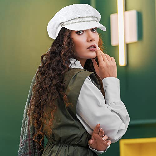 Danse Jupe Womens Visor Beret Lace Newsboy Hat Cap Diamond-Embedded British Fisherman Greek Hat Summer Fall,White #TOP3