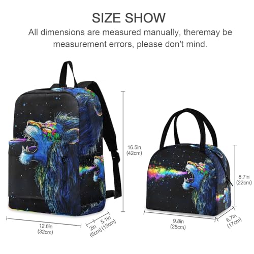Rainbow Lion Print Backpack Set with Lunch Bag, Large Capacity Travel Backpacks and Lunch Box Insulated for Commute Hiking Picnic2