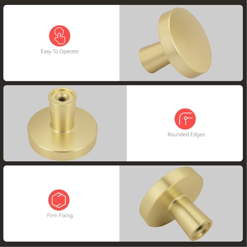 homdiy 15 Pack Gold Cabinet Knobs Round Brushed Brass Kitchen Handles Zinc Alloy Metal Hardware for Dresser Drawer Desk Cupboard by homdiy - Image 4
