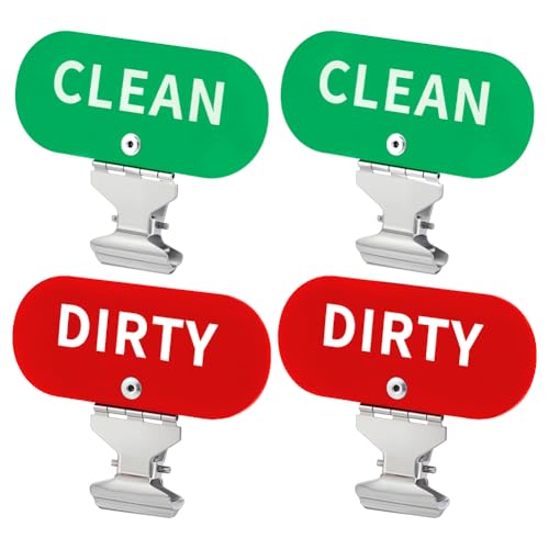 PH PandaHall 4 Stück Waschkörbe Sauber Schmutzig Zeichen Rot und Grün Waschmarken Waschkorb Etiketten Sauber Schmutzig Indikator mit Edelstahlklammern für Kleidung Spülmaschine Bad Küche Zimmer