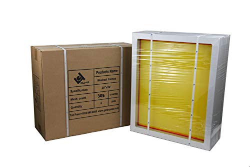 20 x 24 Inch Pre-Stretched Aluminum Silk Screen Printing Frames with 305 Yellow Mesh (6 Pack Screens)