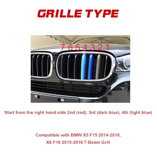 Image of x xotic tech Iconic 3-color Tri Grille Insert Trims Strips, Front Center Kidney Grilles Compatible with BMW X5 F15 2014-2018, X6 F16 2015-2016 (7 Beam Bars)