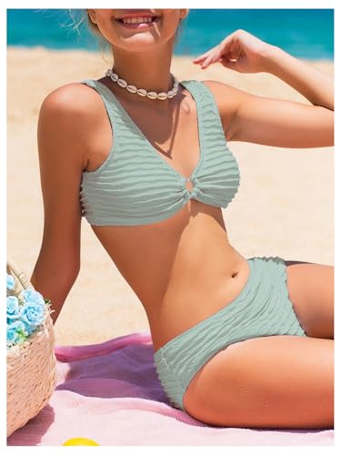 Image of SOLY HUX Girl's V Neck Ring Linked Bikini Sets Bathing Suits Two Piece Swimsuit