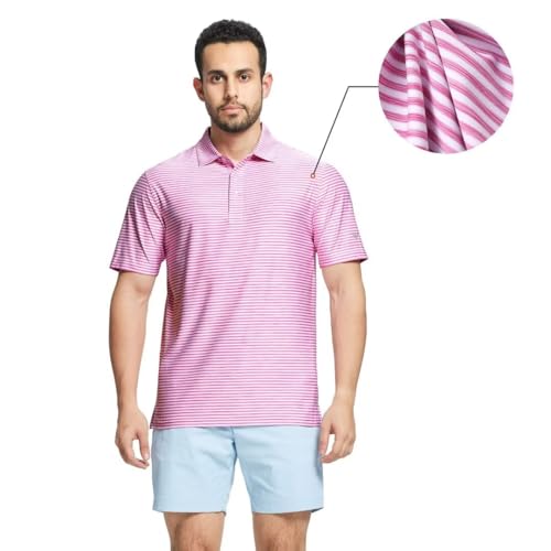 M MAELREG Golf Polo Shirts for Men Short Sleeve Dry Fit Striped Performance Moisture Wicking Collared Casual Mens Golf Shirt3