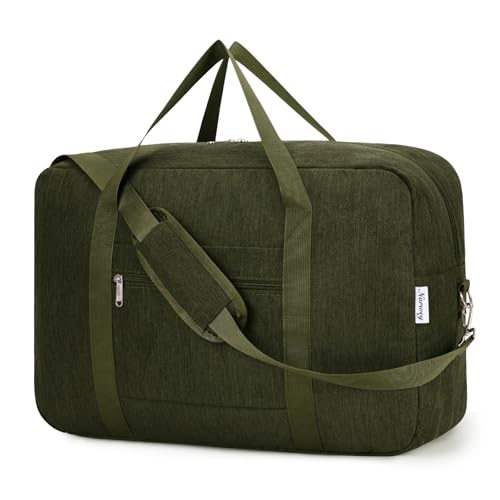 Carry on luaggage 22x14x9 Airlines Approved Foldable Carry on Bag Travel Duffel Packable Duffle Overnight for Women and Men 40L (Army Green)