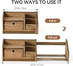 KIRIGEN Wood Desktop Bookshelf with Drawer, Expandable Desk Shelf, Brown | Solid Wood Shelf Adjusts 12.24-22.7 In Wide; Drawer Holds Supplies, Open Sections Hold Books and Files; Fully Assembled