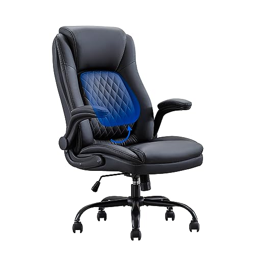 Dyhome High Back Office Chair Adjustable Lumbar Support Flip-Up Arms Black Leather Ergonomic Big And Tall Home Office Desk Computer Chair Comfortable Modern Executive Office Chair #TOP8