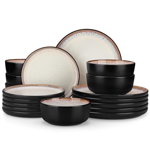 Image of vancasso Plates and Bowls Sets, Ceramic Dinnerware Sets Stoneware Kitchen Dishes Dishware Mircowave and Dishwasher Safe, 18 Pieces, Oyster White