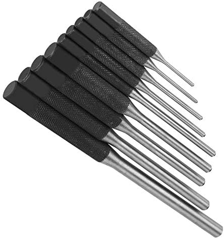 Roll Pin Punch Set, Akozon 9 Pieces Durable 40CR Metal Steel Mechanics Professional Punches Recessed Roll Pins Knurled Handles Tool Kit