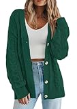 PRETTYGARDEN Womens Chunky Cardigan Sweaters 2025 Fall Oversized Cable Knit Long Sleeve Open Front Cardigans Winter Clothing (Dark Green,X-Large)