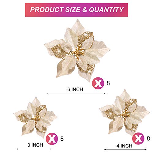 Willbond 36 Pieces Christmas Glitter Poinsettia Faux Flowers Christmas Flowers Decorations Wedding Xmas Tree New Year Ornaments (Gold) #TOP1