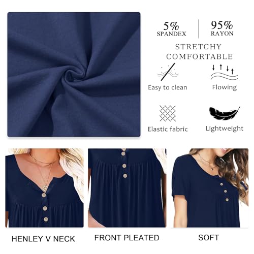 Aodemo Women's Summer Plus Size Tops Short Sleeve Shirts Henley Fit Tunic Ladies Flowy Blouse4