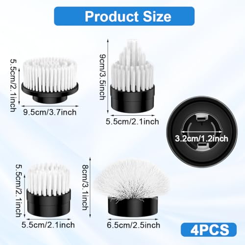 Image of Supvox Electric Spin Scrubber 4Pcs Replacement Scrub Brush Heads | Electric Cleaning Brush Attachments | Flat Round /Dome /Cone Electric Spin Scrubber Attachments Universal Rotary Scrub Head