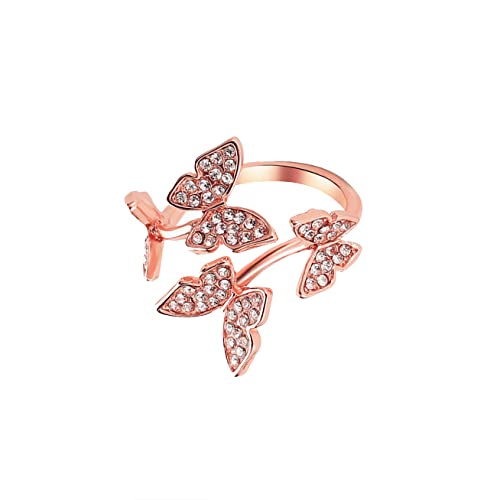 Crystal Butterfly Ring Silver Tone Adjustable Finger Women
