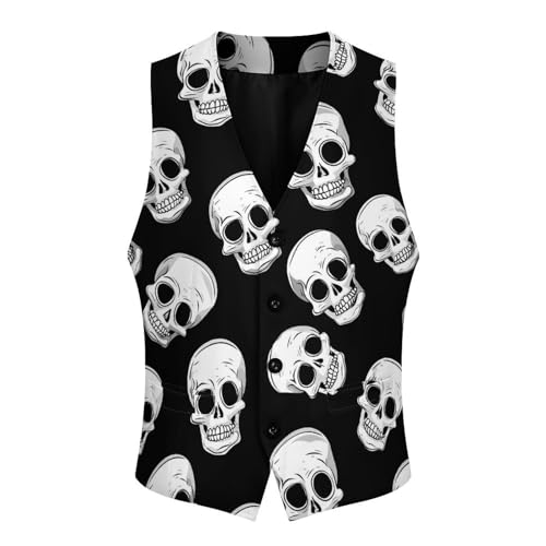 Funny Skull Men's Suit Vests Business Formal Dress V-Neck Waistcoat Tops with 2 Pockets4