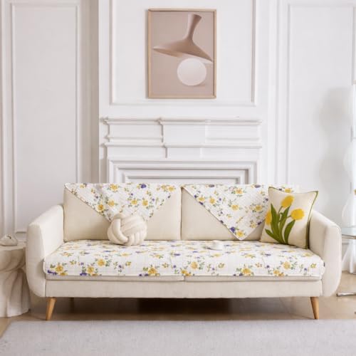 Image of HOMETHREADS Anti-Skid Sofa Protector Mat: Premium Printed Cotton Slipcover with Strong PVC Non-Slip Backing, (Purple Beige, 1Pc Backrest | 70x75cm)