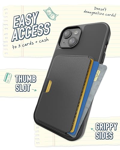 Image of Smartish iPhone 15 Slim Case with Wallet for MagSafe iPhones - Gripmunk - Magsafe Compatible Thin Grip Cover + Detachable Magnetic Credit Card Holder - Black Tie Affair