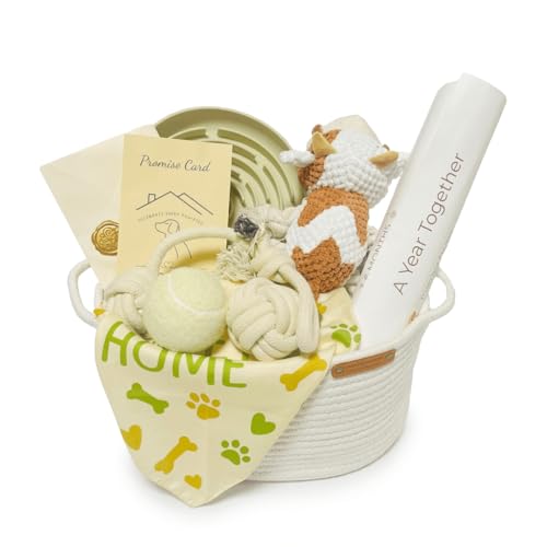 Nopikku Puppy Welcome Home Gift Basket – New Puppy Starter Kit with Toys, Slow Feeder Bowl, Bandana, First Year Milestone Card & Promise Card, Puppy Gift Set for New Dog Owners