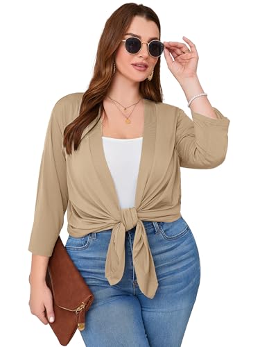 Image of AusLook Women's Plus Size Lightweight Open Front Cardigan 3 /4 Sleeve Cover Ups Shrugs Shawls and Wraps Kimono Jacket Coat
