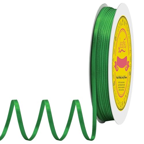 Image of Double Face Forest Green Satin Thin Ribbon 1 /8 inch X 100 Yards Polyester Forest Green Ribbon for Gift Wrapping Very Suitable for Weddings Party Hair Bow Invitation Decorations and More