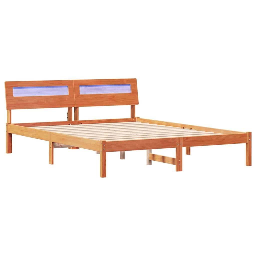 Lite drewno sosnowe platformowe z wezgłowiem Brązowy 160 x 200 cm