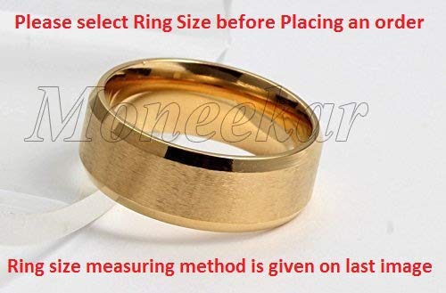 Image of Moneekar Jewels 18K Stainless Steel And Gold Plated Bevelled High Polish Edge Ring for Men (Gold)