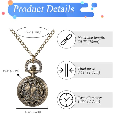 Image of JewelryWe Bronze Flower Pocket Watch: Retro Vintage Pendant Watch with Openwork Cover and 32.3 Inch Chain - for Men Women Daily Wear and Gift Giving