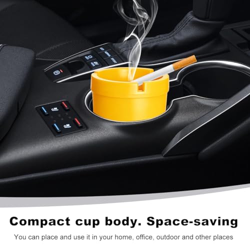Image of Ohleats Car Ashtray, Smokeless Smellproof Windproof Self-Extinguishing Auto Ashtray, Portable Mini Vehicle Cigarette Trash Can Fits Most Cup Holder for Home Office, Car Accessories (Yellow)