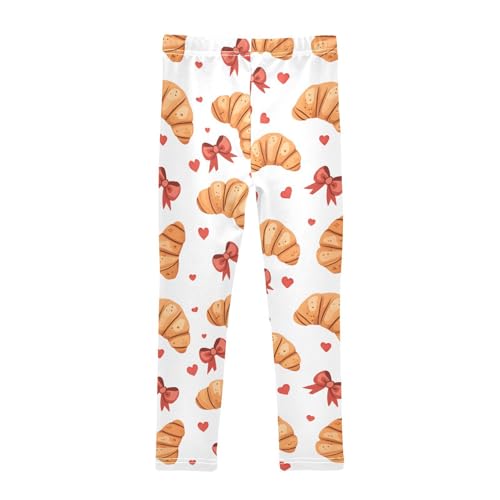 Cute Croissant Bread Bow Girls Leggings Soft Stretch Workout Yoga Dance Pants for Kids Casual Tights2