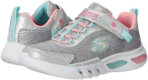 Skechers Kids Girls Glow Brites Sneaker, Light Grey, 11 Little Kid | Image 7