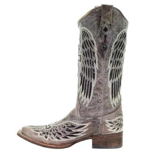 Corral Boots Women's Black Glitter Inlay Cross and Wings Embroidery Square Toe Cowboy Boot4