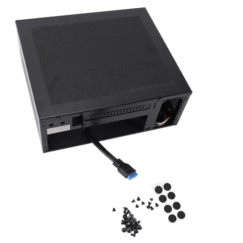 Gabinete compacto para PC, cubierta de malla perforada para disipación térmica eficiente, compatible con placa base Mini-ITX, soporte horizontal para uso doméstico miniatura 5