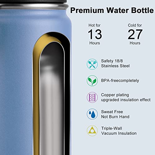 Image of koodee Insulated Water Bottle 2 Pack-18 oz Stainless Steel Vacuum Metal Sports Water Bottle with Leakproof Spout Lid (Purple-Royal Blue)