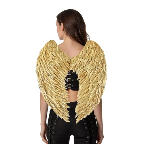 Naplings Angel Wings Costume for Adults Lightweight Adjustable (Gold)